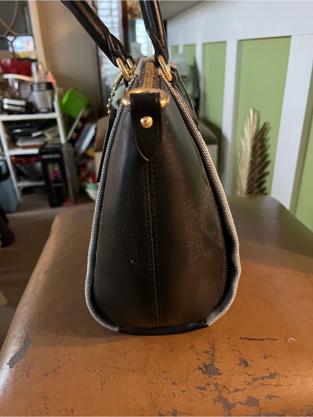 Coach Two-Tone Canvas & Leather Satchel in Black and Beige - Picture 8 of 16